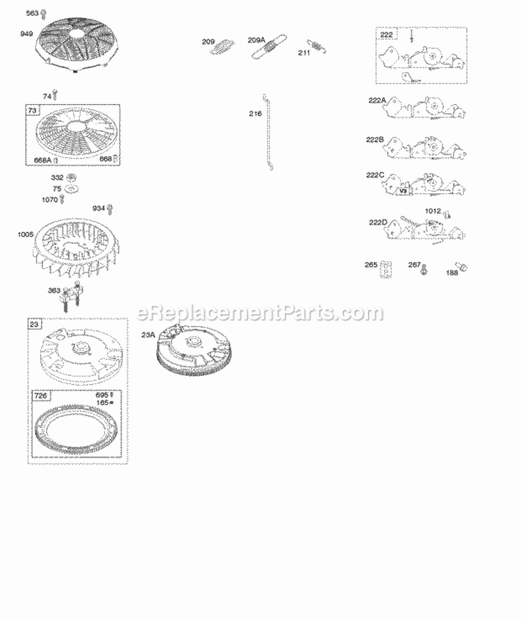 Flywheel Controls Diagram and Parts List for 405577-0001-B1  Briggs and Stratton Engine